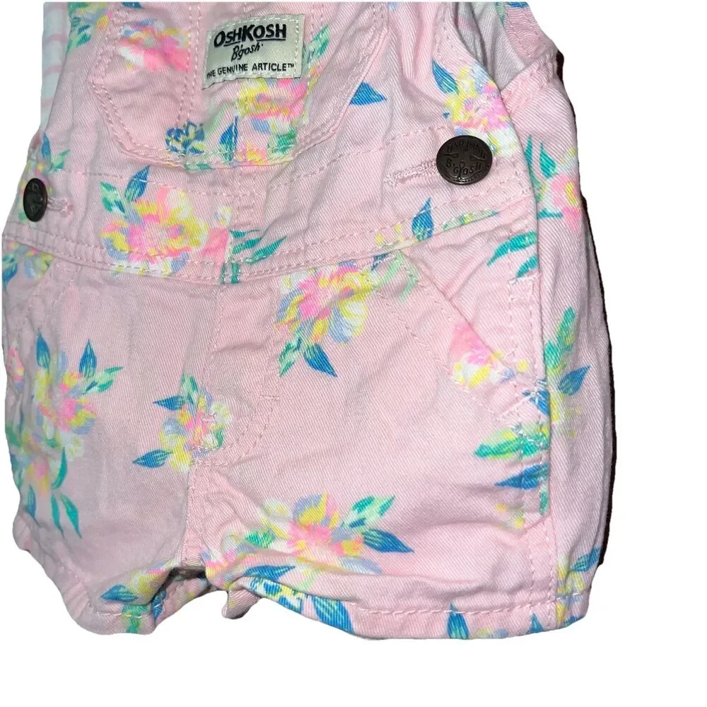 OshKosh B'gosh Baby Pink Floral Matching Set Size 3 Months Shortalls Snaps
